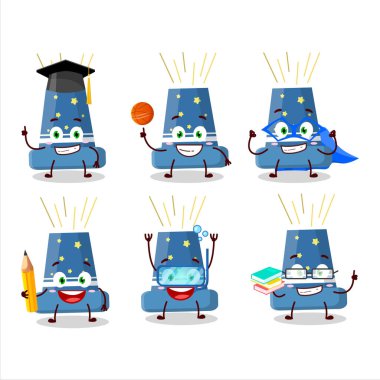 Değişik ifadeleri olan yeniden yüklenebilir havan topu çizgi film karakteri öğrencisi. Vektör illüstrasyonu