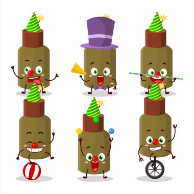 Çeşitli sirk gösterileri olan kestane fişeği patlayıcısı çizgi film karakteri. Vektör illüstrasyonu