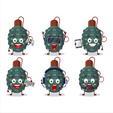 Büyük kestane fişeği çizgi film karakteri çeşitli şirin duygu simgeleriyle oyunlar oynuyor. Vektör illüstrasyonu