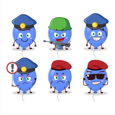 Mavi balon maskotu tasarım tarzında kendini işine adamış bir polis memuru. Vektör illüstrasyonu