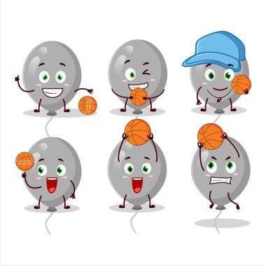 Basketbol atleti olarak yetenekli gri balonlar çizgi film karakteri. Vektör illüstrasyonu