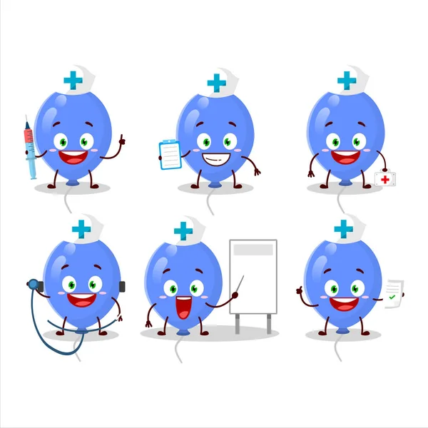 Arzt Beruf Emoticon Mit Blauen Luftballons Zeichentrickfigur Vektorillustration — Stockvektor
