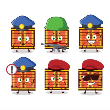 Kırmızı kestane fişeği ipinden maskot tasarımı yapan kendini işine adamış bir polis memuru. Vektör illüstrasyonu