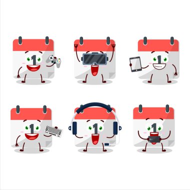 Birinci Takvim çizgi film karakteri çeşitli şirin ifadelerle oyunlar oynuyor. Vektör illüstrasyonu