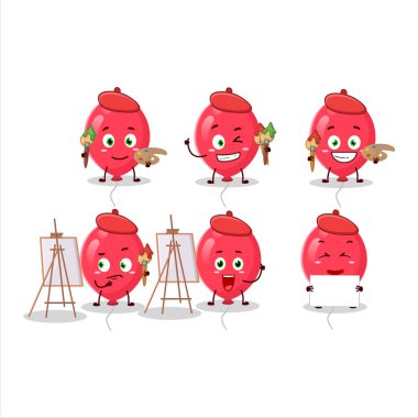 Kırmızı balonların sanatsal sanatçısı fırçalı çizgi film karakteri resmi. Vektör illüstrasyonu