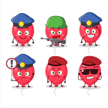 Kırmızı balon maskotu tasarım tarzında kendini işine adamış bir polis memuru. Vektör illüstrasyonu