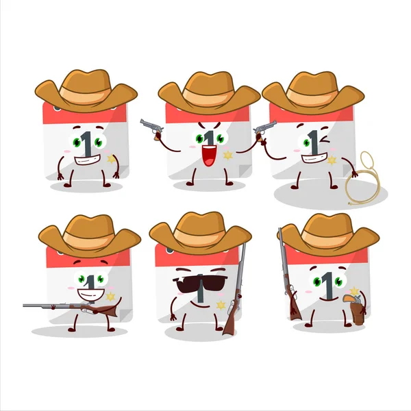 Cool Cowboy 1St Calendar Cartoon Character Cute Hat Vector Illustration — Stock Vector