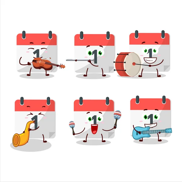 Cartoon Character 1St Calendar Playing Some Musical Instruments Vector Illustration — Stock Vector