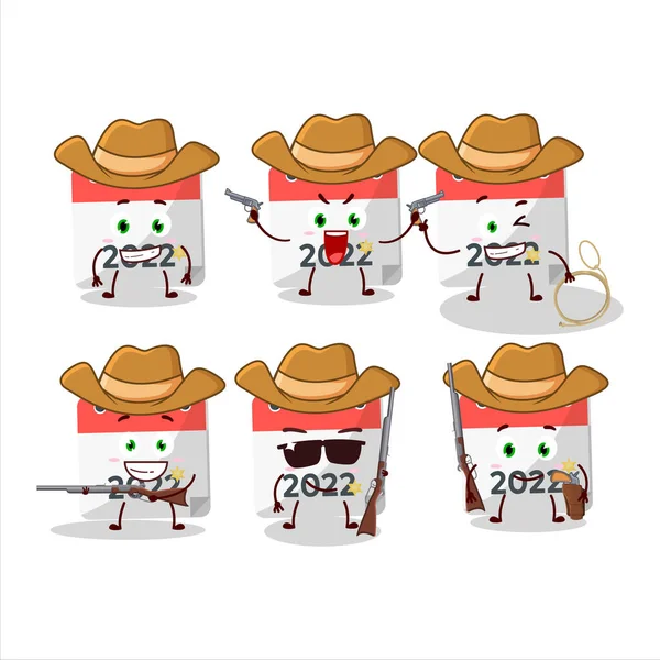 Cowboy Legal 2022 Personagem Desenho Animado Calendário Com Chapéu Bonito — Vetor de Stock