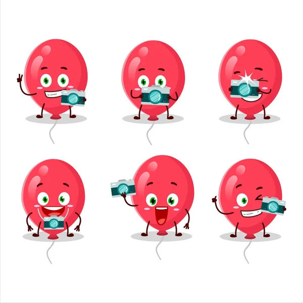 Fotograaf Beroep Emoticon Met Rode Ballonnen Cartoon Karakter Vectorillustratie — Stockvector