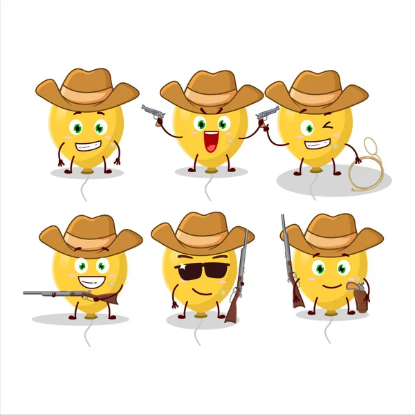 Cool Vaquero Globos Amarillos Personaje Dibujos Animados Con Lindo Sombrero — Vector de stock