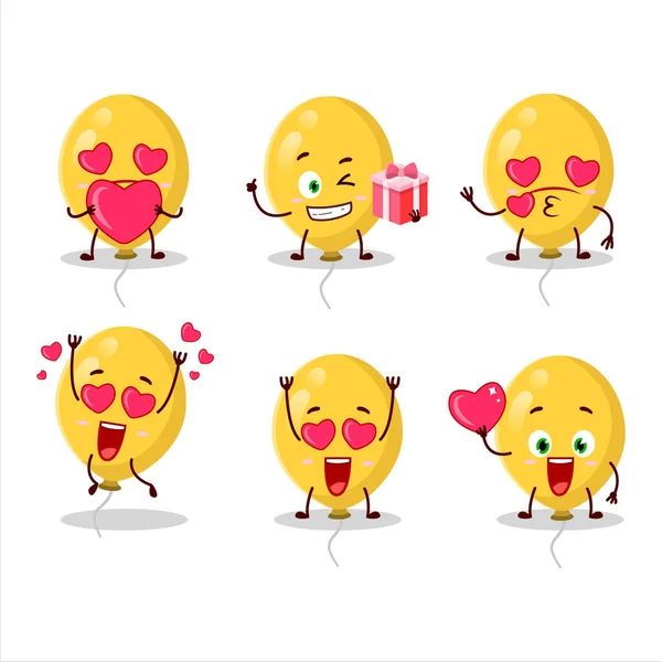黄色气球卡通人物与爱情可爱的情感 矢量说明 — 图库矢量图片