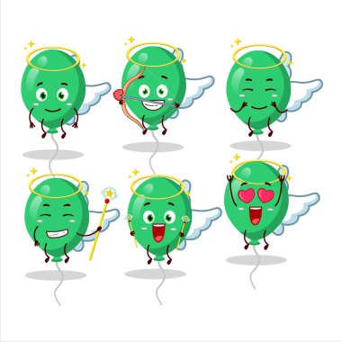 Yeşil balonlar sevimli bir melek karakteri olarak dizayn edilmiş. Vektör illüstrasyonu