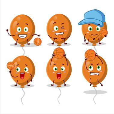 Basketbol atleti olarak yetenekli turuncu balonlar çizgi film karakteri. Vektör illüstrasyonu