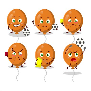 Futbol hakemi olarak çalışan turuncu balonlar çizgi film karakteri. Vektör illüstrasyonu