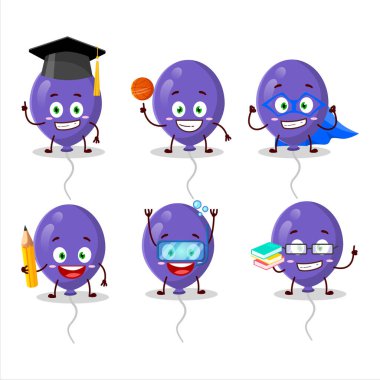 Değişik ifadeleri olan mor balonlar çizgi film karakteri öğrencisi. Vektör illüstrasyonu