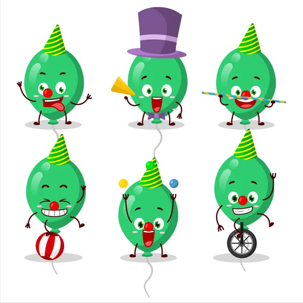 Caractère Bande Dessinée Ballons Verts Avec Divers Spectacles Cirque Illustration — Image vectorielle