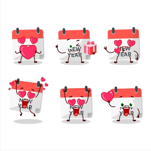 Νέο Έτος Ημερολόγιο Χαρακτήρα Κινουμένων Σχεδίων Αγάπη Χαριτωμένο Emoticon Εικονογράφηση — Διανυσματικό Αρχείο