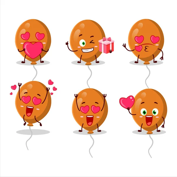 Orange Ballonger Tecknad Karaktär Med Kärlek Söt Emoticon Vektorillustration — Stock vektor