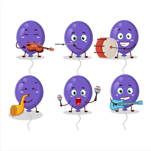 Kreskówkowa Postać Fioletowych Balonów Grających Instrumentach Muzycznych Ilustracja Wektora — Wektor stockowy