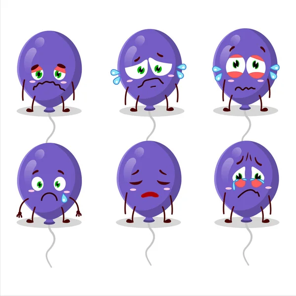 Balões Roxos Personagem Desenho Animado Com Expressão Triste Ilustração Vetorial — Vetor de Stock