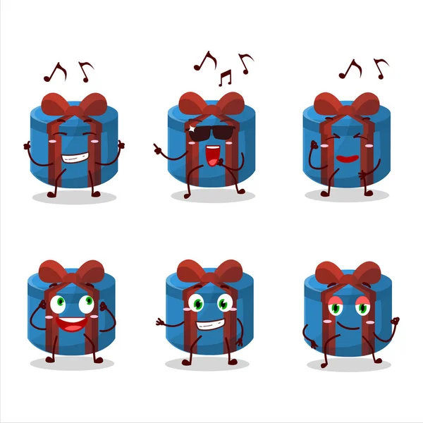 Image Blue Gift Dancer Cartoon Character Enjoying Music Vector Illustration — Stock Vector