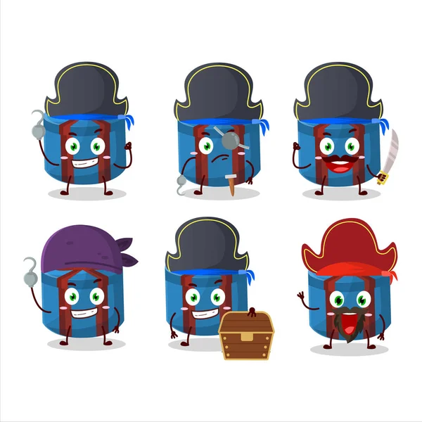 Personaje Dibujos Animados Regalo Redondo Azul Con Varios Emoticonos Piratas — Archivo Imágenes Vectoriales