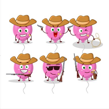 Güzel şapkalı havalı pembe kovboy balonları çizgi film karakteri. Vektör illüstrasyonu