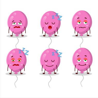 Uykulu yüzlü pembe balonların çizgi film karakteri. Vektör illüstrasyonu