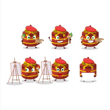 Kırmızı yuvarlak hediye çizgi film karakterinin fırçalı sanatçısı. Vektör illüstrasyonu