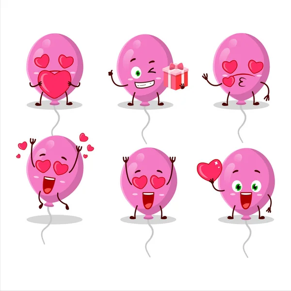 Rosa Palloncini Personaggio Dei Cartoni Animati Con Amore Emoticon Carino — Vettoriale Stock