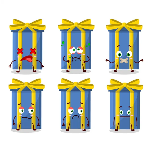 Blue Long Gift Box Cartoon Character Nope Expression Vector Illustration — Stock Vector