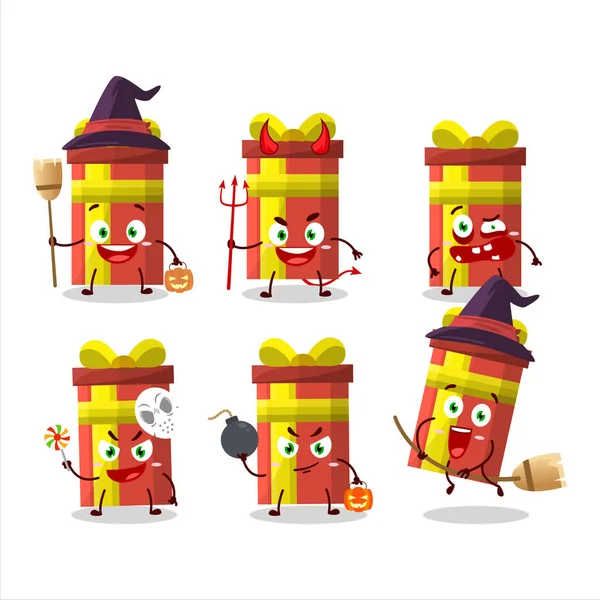 Halloween Expression Emoticons Cartoon Character Long Gift Box Vector Illustration — Stock Vector