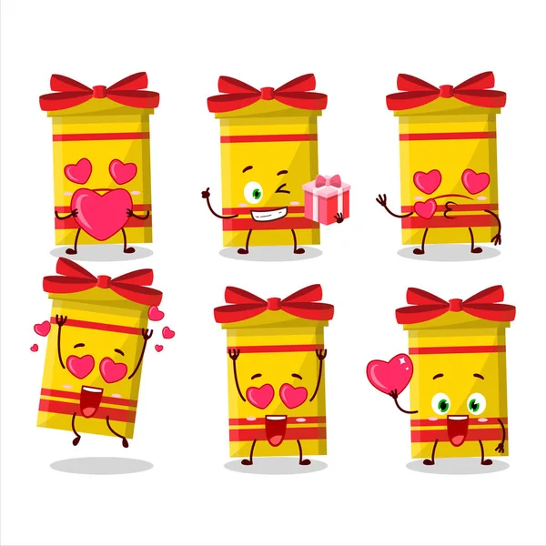Yellow Long Gift Box Cartoon Character Love Cute Emoticon Vector — Stock Vector