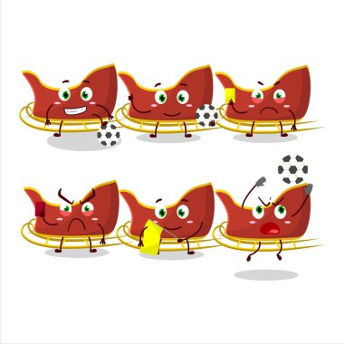 Kar arabası çizgi film karakteri futbol hakemi olarak çalışıyor. Vektör illüstrasyonu