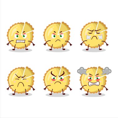 Çeşitli kızgın ifadeleri olan limonlu turta çizgi film karakteri. Vektör illüstrasyonu