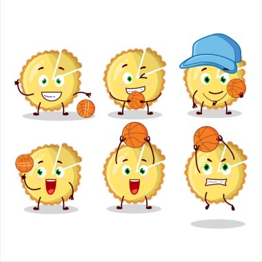 Basketbol atleti olarak yetenekli limonlu turta çizgi film karakteri. Vektör illüstrasyonu