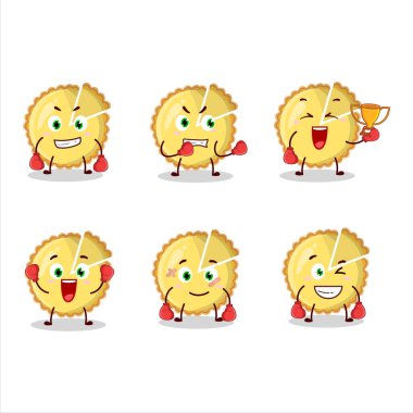 Sportif limonlu turta boks sporu çizgi film maskotu tasarımı. Vektör illüstrasyonu