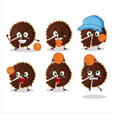 Basketbol atleti olarak yetenekli çikolatalı turta çizgi film karakteri. Vektör illüstrasyonu