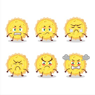 Çeşitli kızgın ifadeleri olan peynirli tart çizgi film karakteri. Vektör illüstrasyonu