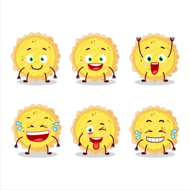 Gülümseyen suratlı peynirli turta karakteri. Vektör illüstrasyonu