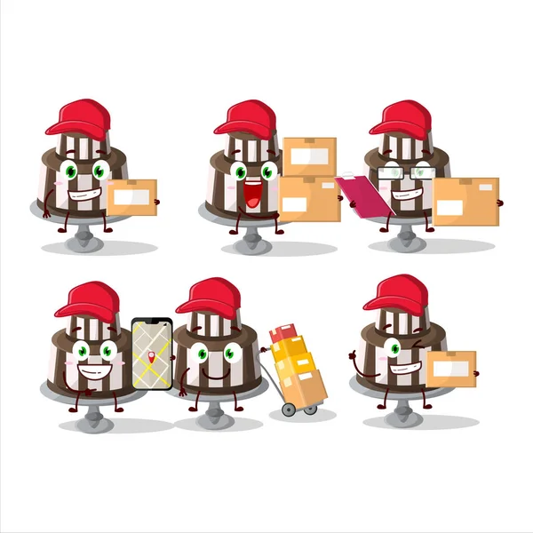 Κινούμενο Σχέδιο Χαρακτήρα Του Κέικ Σοκολάτας Γλυκό Εργασίας Κούριερ Εικονογράφηση — Διανυσματικό Αρχείο