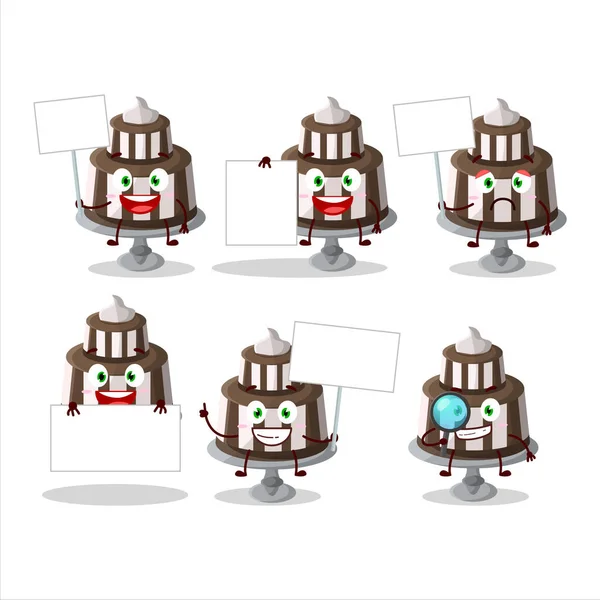 Bolo Chocolate Doce Personagem Desenho Animado Trazer Placa Informações Ilustração — Vetor de Stock