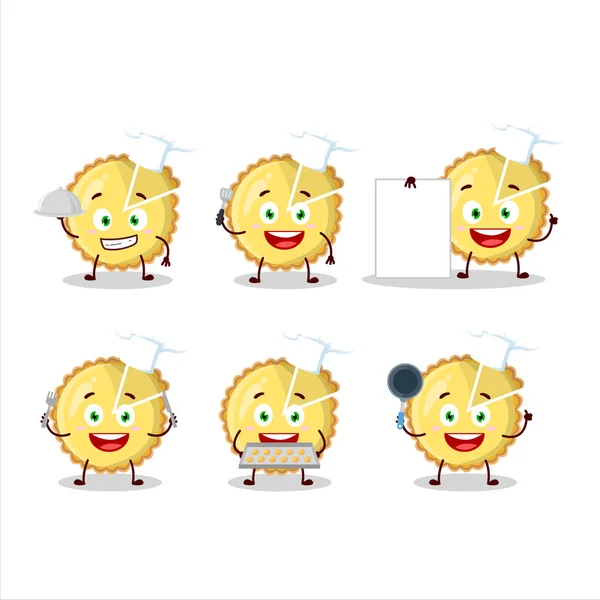 Cartone Animato Personaggio Limone Crostata Con Varie Emoticon Chef Illustrazione — Vettoriale Stock