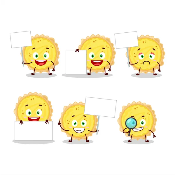 Cheese Tart Cartoon Character Bring Information Board Vector Illustration — Stock Vector