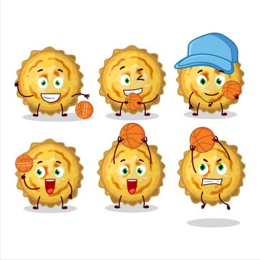 Basketbol atleti olarak yetenekli kremalı tart çizgi film karakteri. Vektör illüstrasyonu