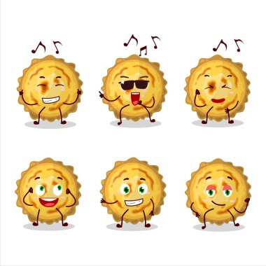 Müzikten hoşlanan kremalı tart dansçısı çizgi film karakteri. Vektör illüstrasyonu