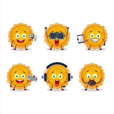 Yumurta turtası çizgi film karakteri çeşitli şirin duygu simgeleriyle oyunlar oynuyor. Vektör illüstrasyonu