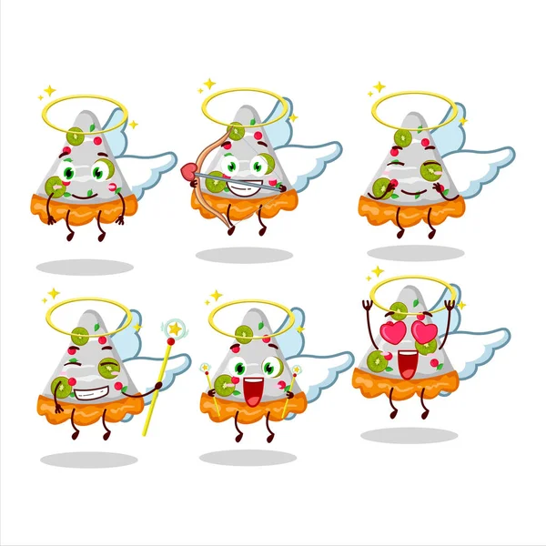 Slice Fruit Tart Cartoon Designs Cute Angel Character Vector Illustration — Stock Vector