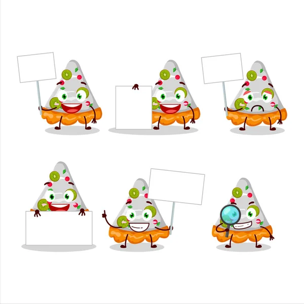 Slice Fruit Tart Cartoon Character Bring Information Board Vector Illustration — Stock Vector